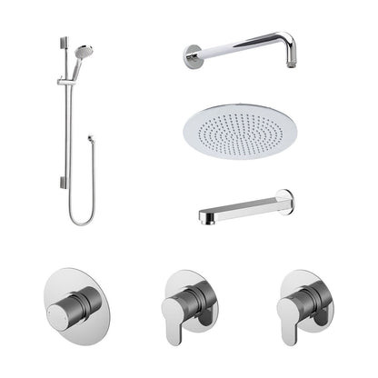 [BSB136ST3] 3 Outlet Concealed Valves Shower Bundle with Slide Rail Kit, Wall Mount Arm, Head & Bath Spout- Chrome - Cutout