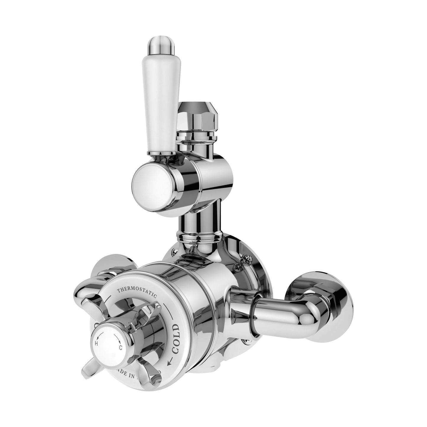 [BSBATW01E] Traditional Exposed Twin Thermostatic Shower Valve with Single Outlet, Durable Brass Body, Polished Chrome Finish - Balterley - Cutout