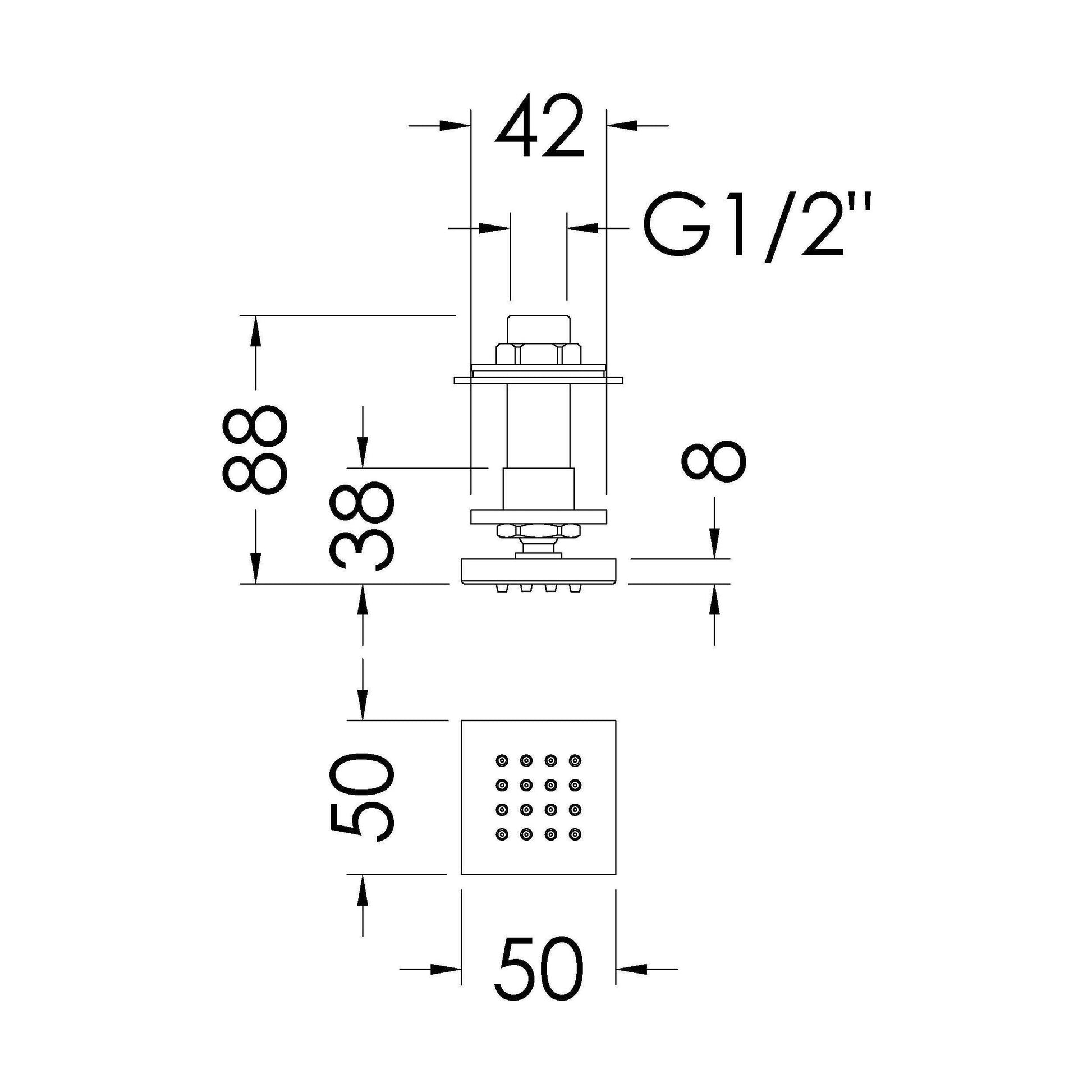 [BSBJ354] Shower Accessories Modern Square Body Jet - Chrome - Technical Drawing