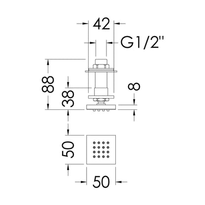 [BSBJ354] Shower Accessories Modern Square Body Jet - Chrome - Technical Drawing