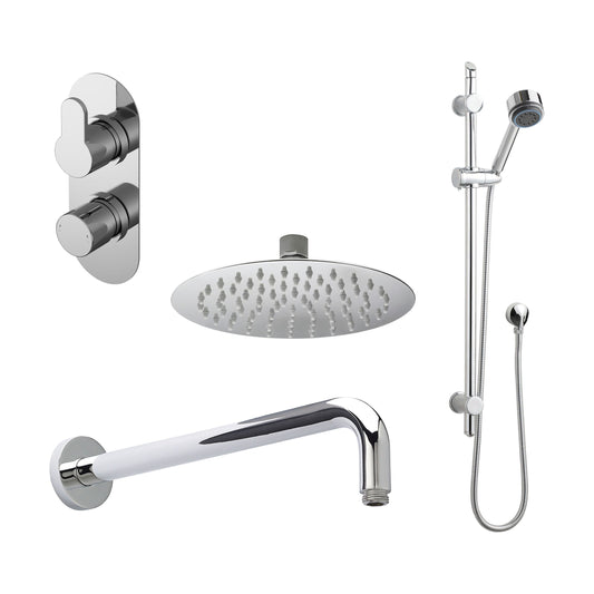 [BSBR06TW2] Balterley Pride Modern Round 2 Outlet Shower Valve, Head, Wall Arm and Slide Rail Handset Bundle - Chrome - Cutout