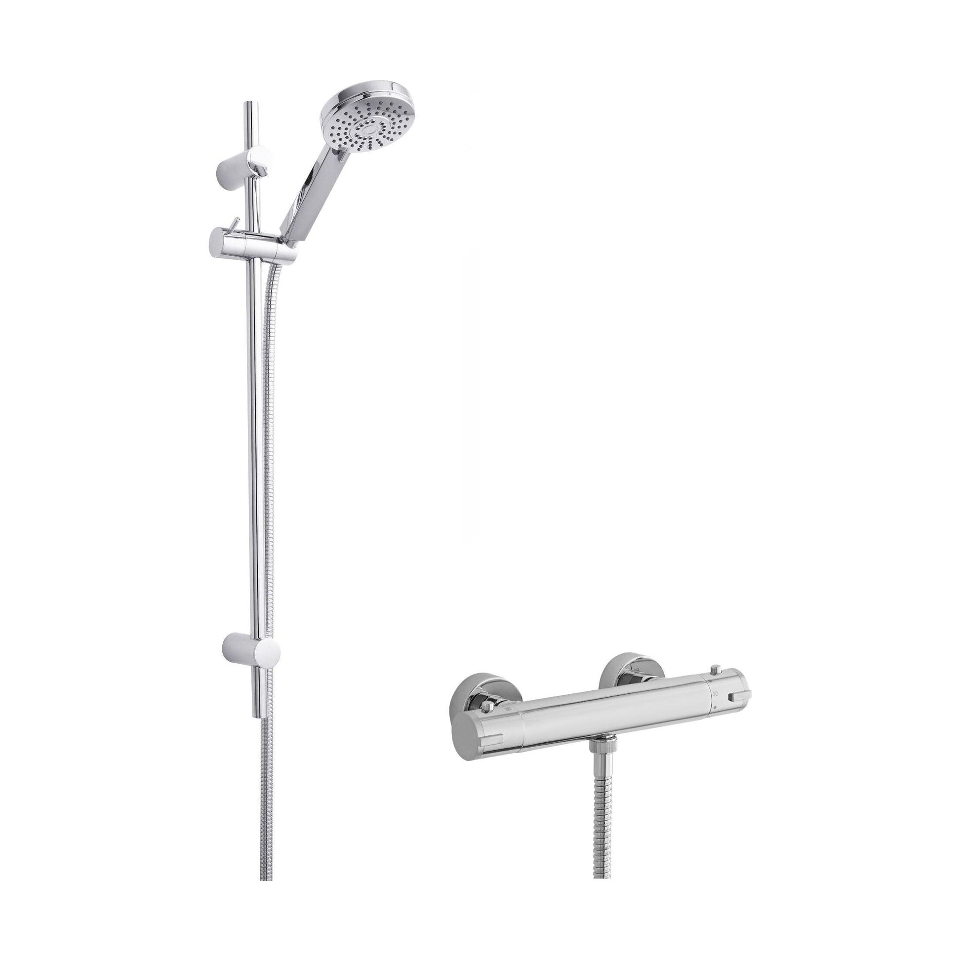 [BSBR105BV1] Minimalist Round Bar Valve & Water Saving Slide Rail Kit Shower Set - Chrome - Balterley - Cutout
