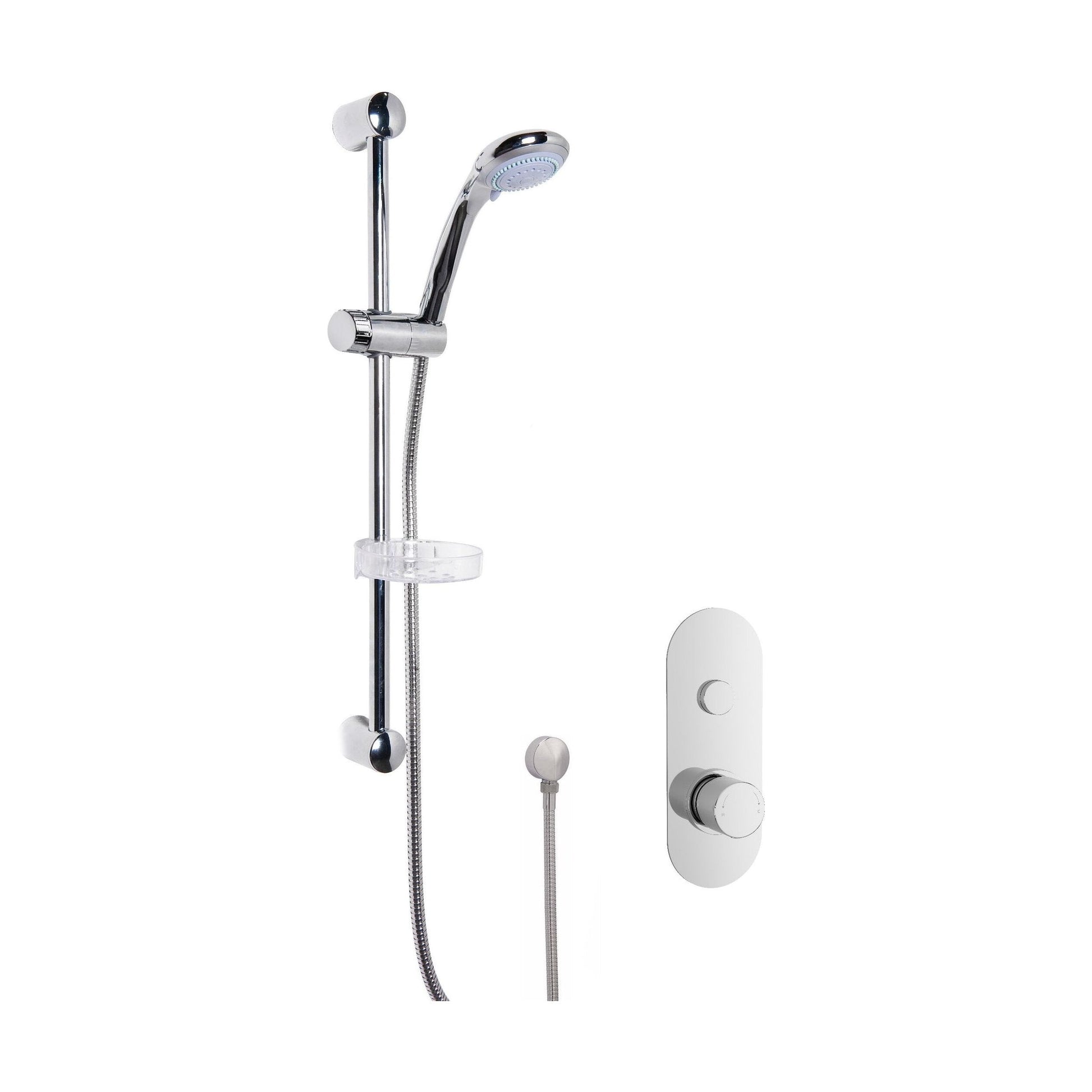 [BSBR10TW1] Shower Bundle Concealed Round Push 1 Button Valve & Multi Function Handset Slide Rail Kit - Chrome Balterley - Cutout