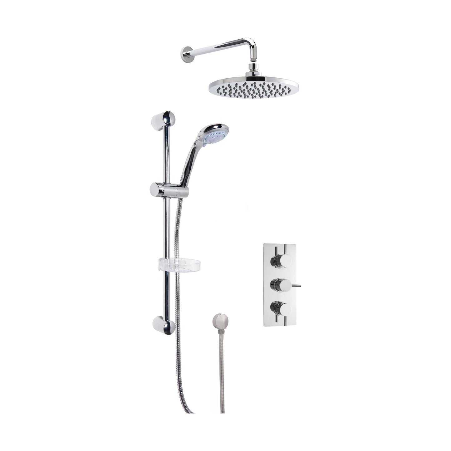 [BSBR19TR2] Concealed Round Triple Valve with Multi Function Slide Rail Kit, Arm & Head Shower Bundle - Chrome - Balterley - Cutout