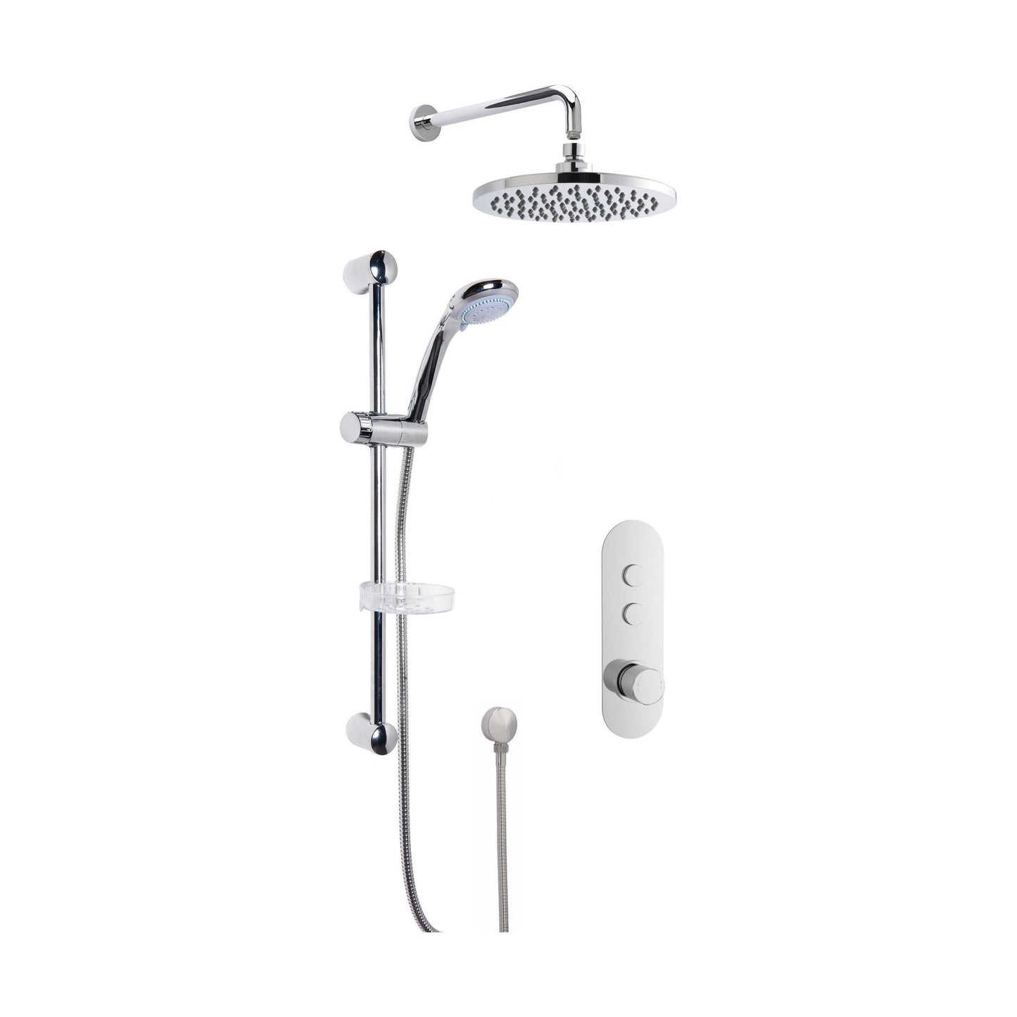 [BSBR20TW2] Concealed Round Push Button 2 Outlet Valve with Multi Function Slide Rail Kit, Arm & Head Shower Bundle - Chrome - Balterley - Cutout