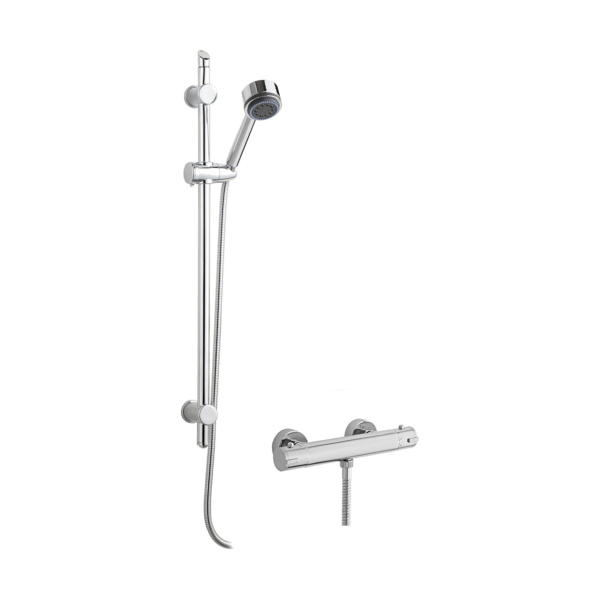 [BSBR63BV1] Minimalist Thermostatic Bar Valve with Multi Function Handset Brass Slide Rail Kit Shower Bundle - Chrome - Balterley - Cutout