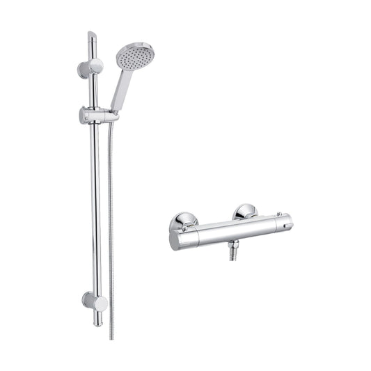 [BSBR75BV1] Round Thermostatic Minimalist Bar Valve and Water Saving Shower Slide Rail Kit Shower Bundle - Chrome - Balterley - Cutout