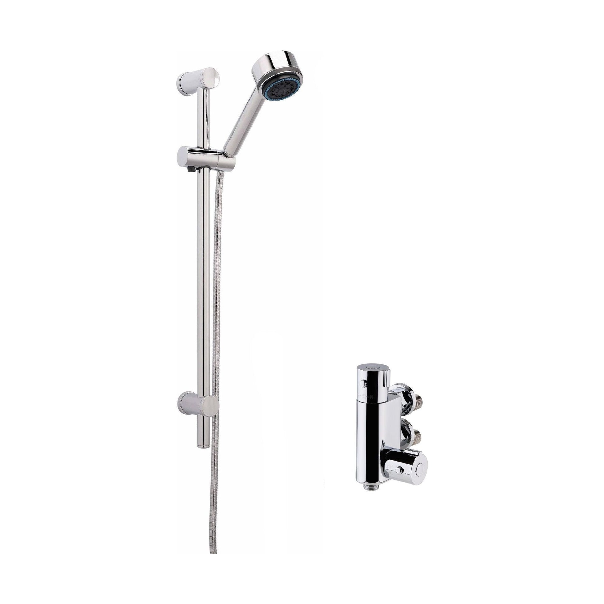 [BSBR78BV1] Thermostatic Round Vertical Bar Valve and Multi Function Handset Slider Rail Kit Shower Bundle - Chrome - Balterley - Cutout