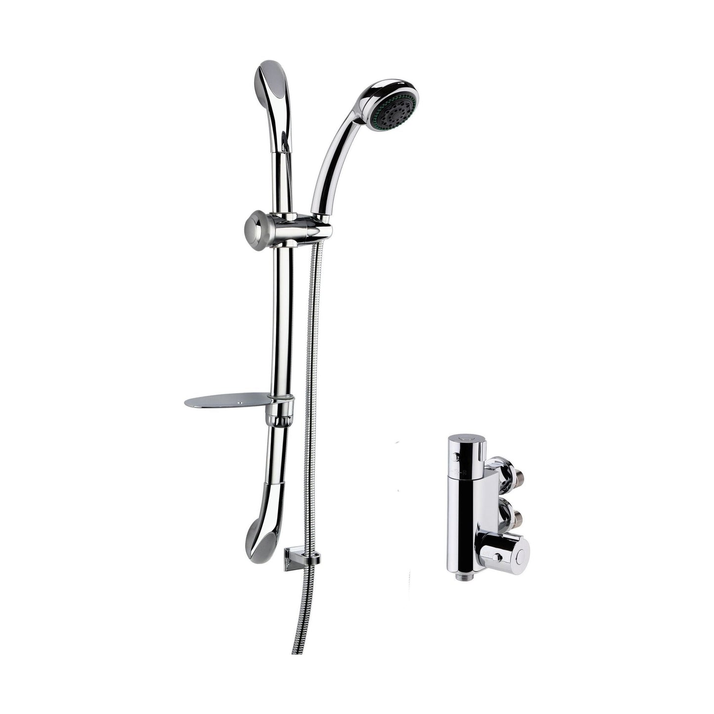 [BSBR79BV1] Round Thermostatic Vertical Bar Valve and Luxury Curved Slider Rail Kit Shower Bundle - Chrome - Balterley - Cutout