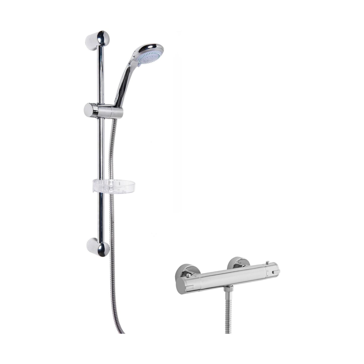 [BSBR81BV1] Round Thermostatic Minimalist Bar Valve and Multi Function Handset Slider Rail Kit Shower Bundle - Chrome - Balterley - Cutout