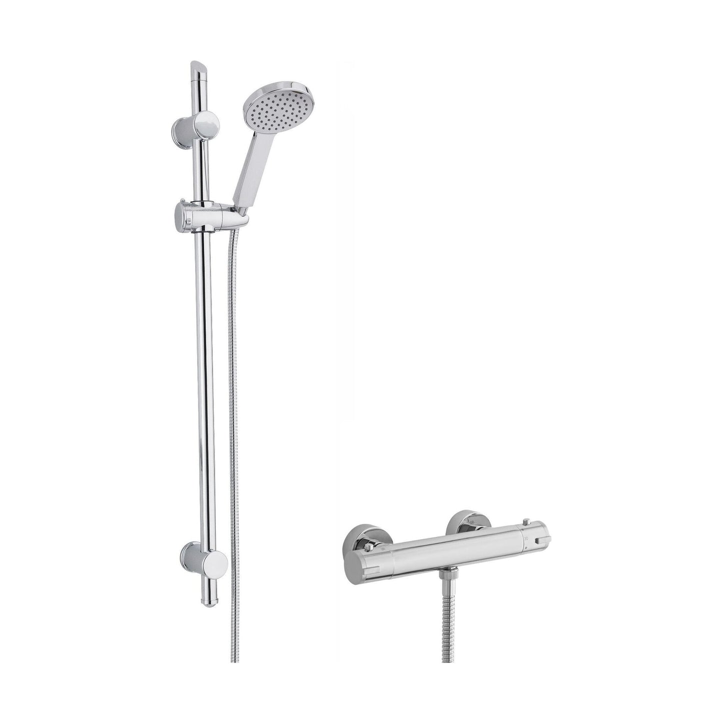 [BSBR83BV1] Round Thermostatic Minimalist Bar Valve and Water Saving Handset Slider Rail Kit Shower Bundle - Chrome - Balterley - Cutout