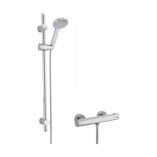 [BSBR83BV1] Round Thermostatic Minimalist Bar Valve and Water Saving Handset Slider Rail Kit Shower Bundle - Chrome - Balterley - Cutout