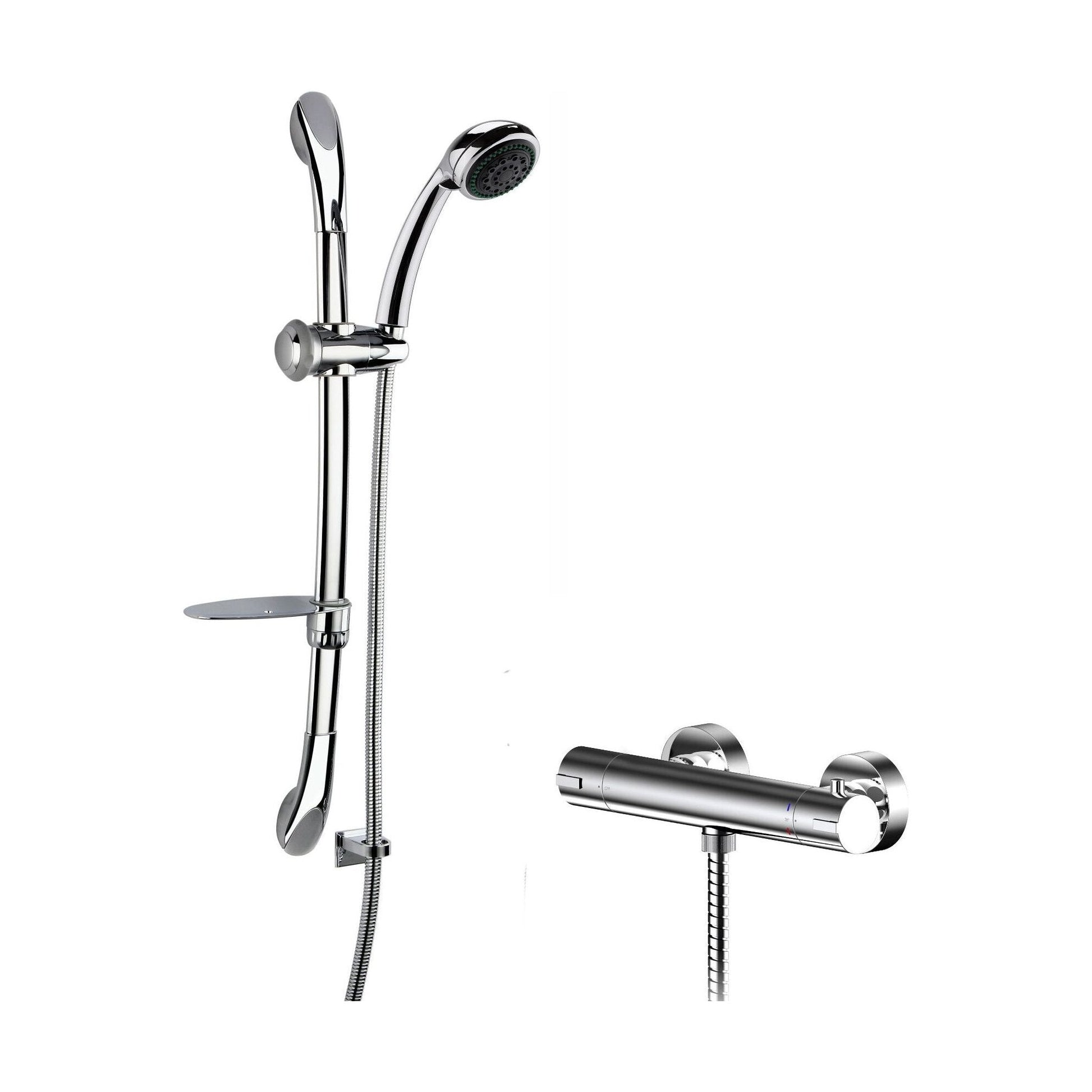 [BSBR84BV1] Current Round Thermostatic Bar Valve and Luxury Curved Slider Rail Kit Shower Bundle - Chrome - Balterley - Cutout