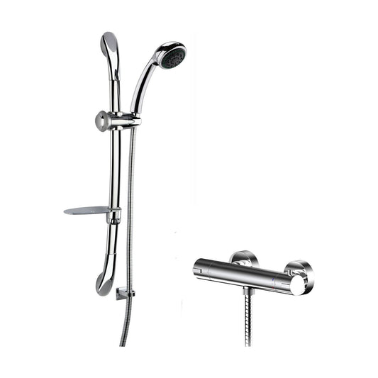 [BSBR84BV1] Current Round Thermostatic Bar Valve and Luxury Curved Slider Rail Kit Shower Bundle - Chrome - Balterley - Cutout