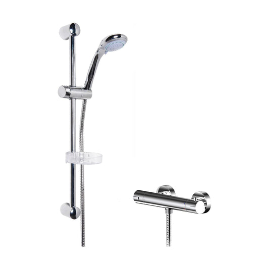 [BSBR87BV1] Current Round Thermostatic Bar Valve and Brass Multi Function Handset Slider Rail Kit Shower Bundle - Chrome - Balterley - Cutout