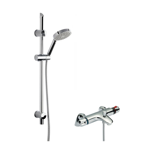 [BSBR91BV1] Thermostatic Bath Shower Mixer Tap & Single Function Handset Slide Rail Kit Bundle - Chrome - Balterley - Cutout