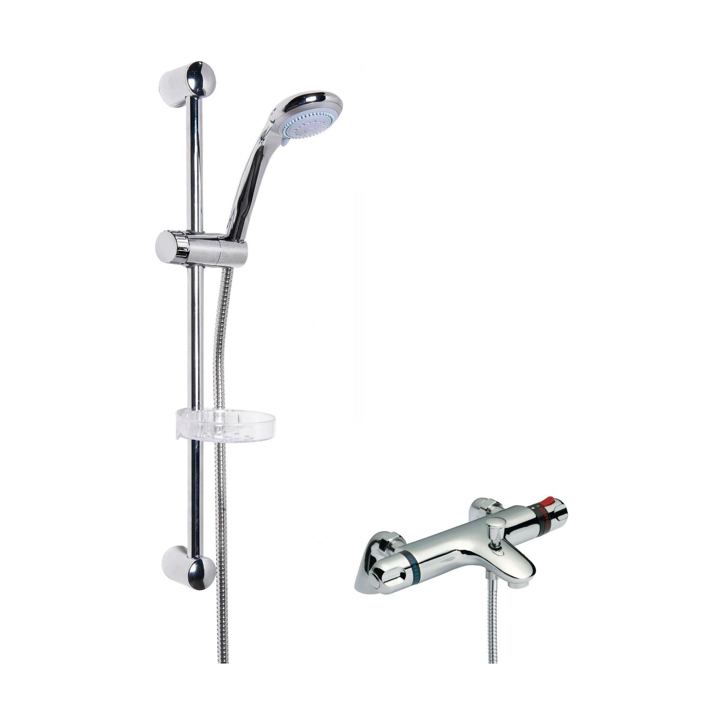 [BSBR93BV1] Thermostatic Bath Shower Mixer Tap & Multi Function Round Handset Slide Rail Kit Bundle - Chrome - Balterley - Cutout