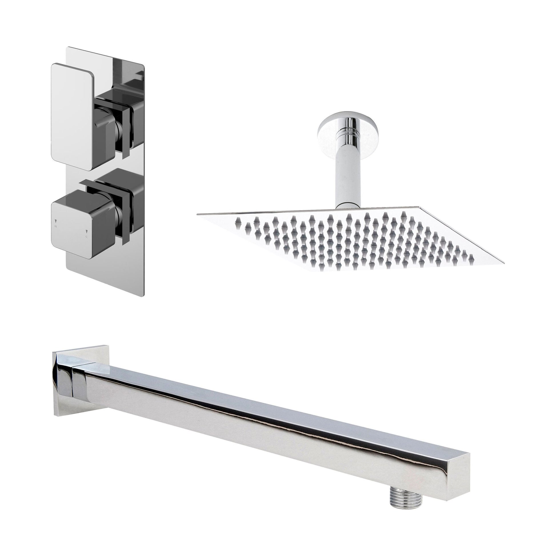 [BSBS01TW1] Balterley Empire Modern Square 1 Outlet Shower Valve, Head and Wall Arm Bundle - Chrome - Cutout