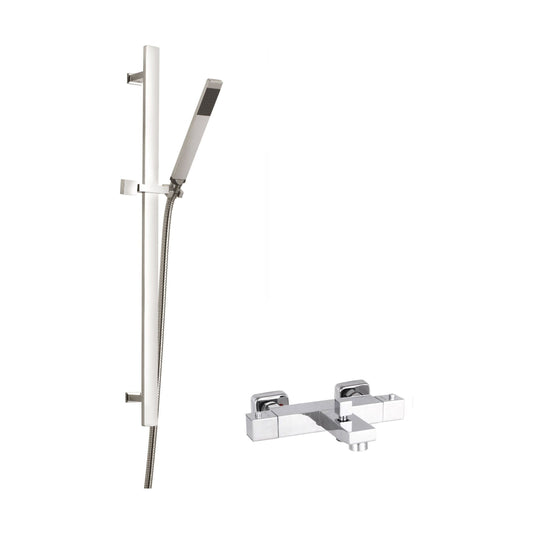 [BSBS110BV2] Square Wall Mount Thermostatic Bath Shower Mixer Tap with Slide Rail Kit - Chrome - Balterley - Cutout