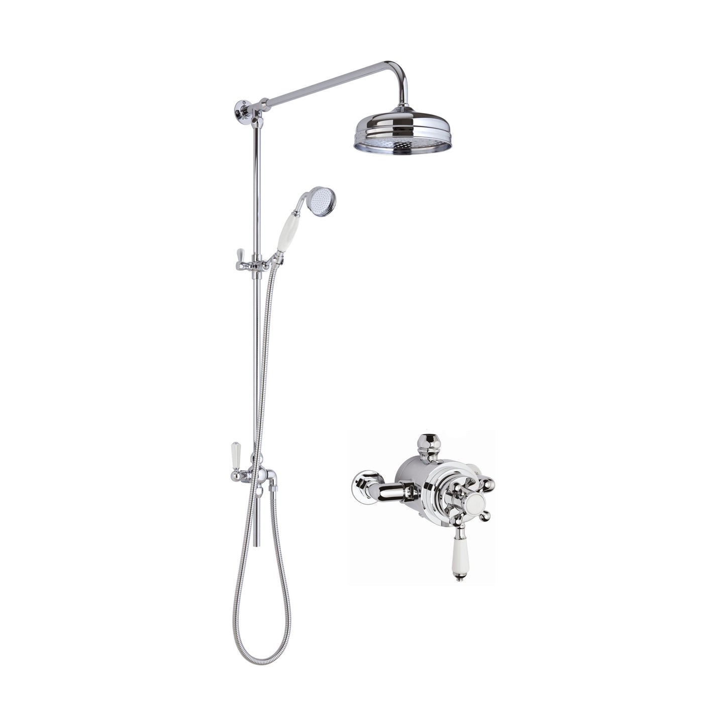 [BSBT137DU1] Traditional Dual Exposed Valve & Rigid Riser Shower Set - Chrome/White - Balterley - Cutout