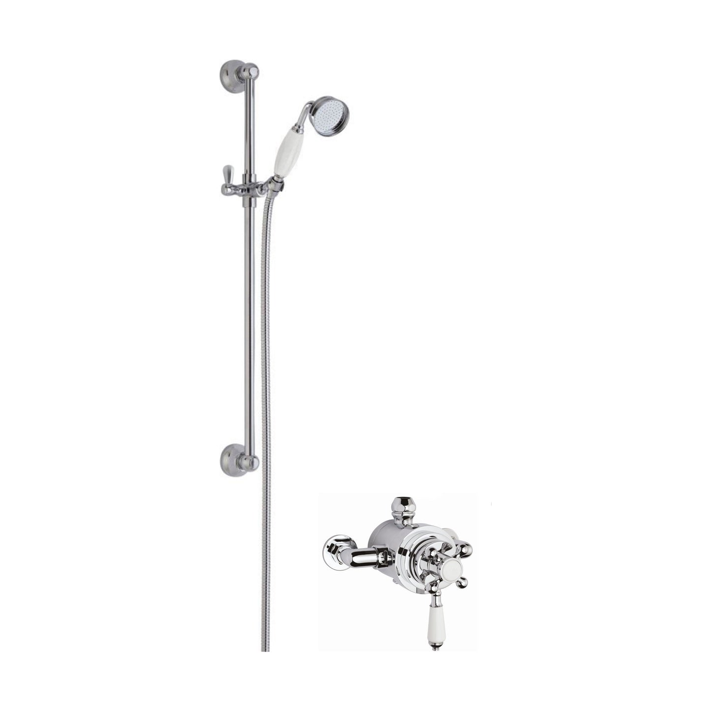 [BSBT138DU1] Traditional Dual Exposed Valve & Slide Rail Shower Set - Chrome/White - Balterley - Cutout