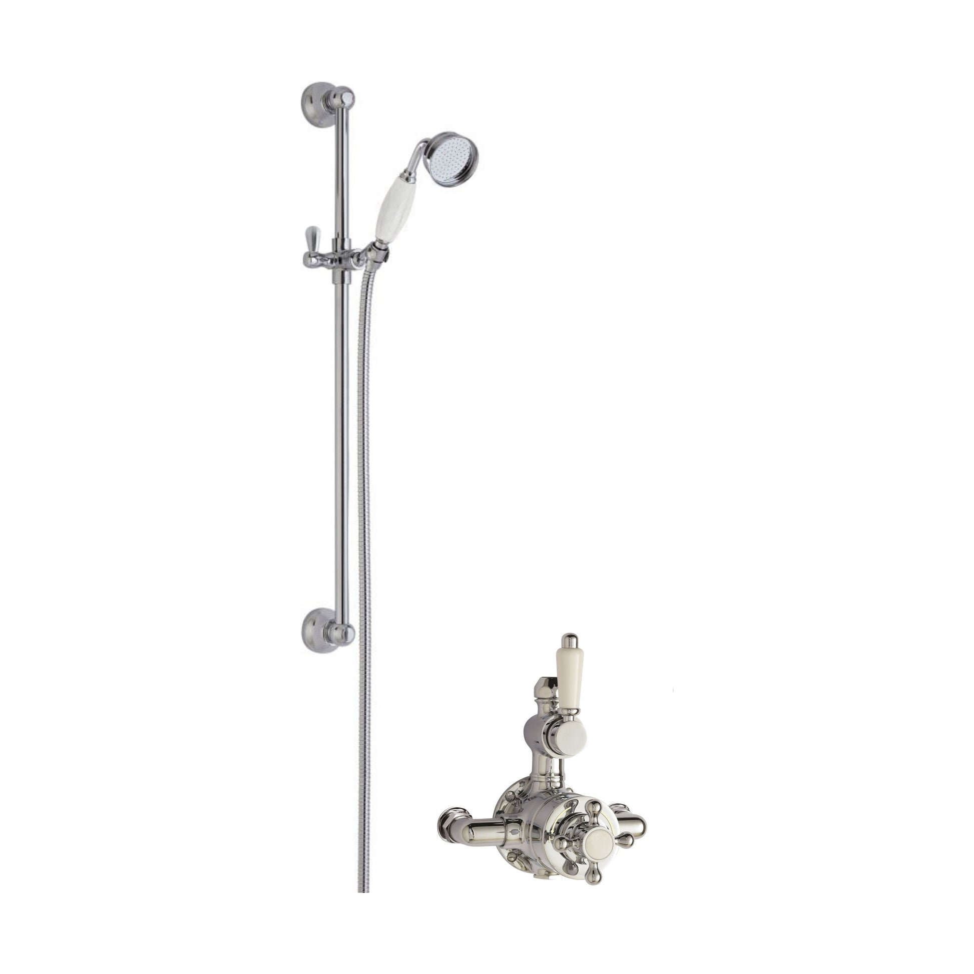 [BSBT140TW1] Traditional Twin Exposed Valve & Slide Rail Shower Set - Chrome/White - Balterley - Cutout