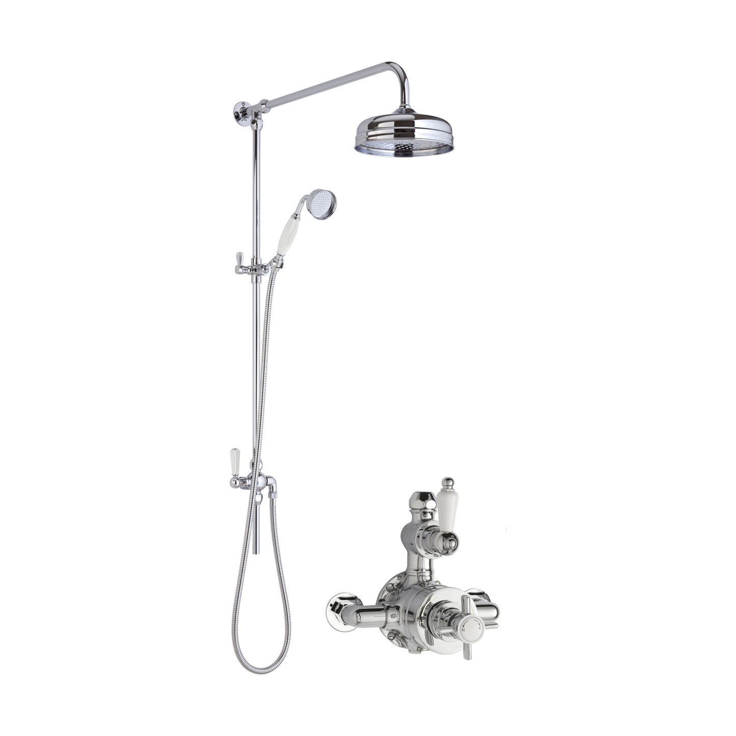 [BSBT141TW1] Kingsey Traditional Twin Exposed Valve & Rigid Riser Shower Set - Chrome/White - Balterley - Cutout