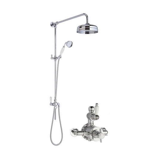 [BSBT141TW1] Kingsey Traditional Twin Exposed Valve & Rigid Riser Shower Set - Chrome/White - Balterley - Cutout