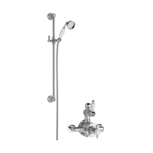 [BSBT142TW1] Kingsey Traditional Twin Exposed Valve & Slide Rail Shower Set - Chrome/White - Balterley - Cutout