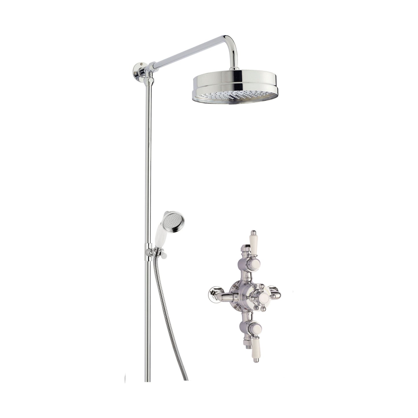 [BSBT144TR2] Traditional Triple Exposed Valve & Rigid Riser Shower Set - Chrome/White - Balterley - Cutout