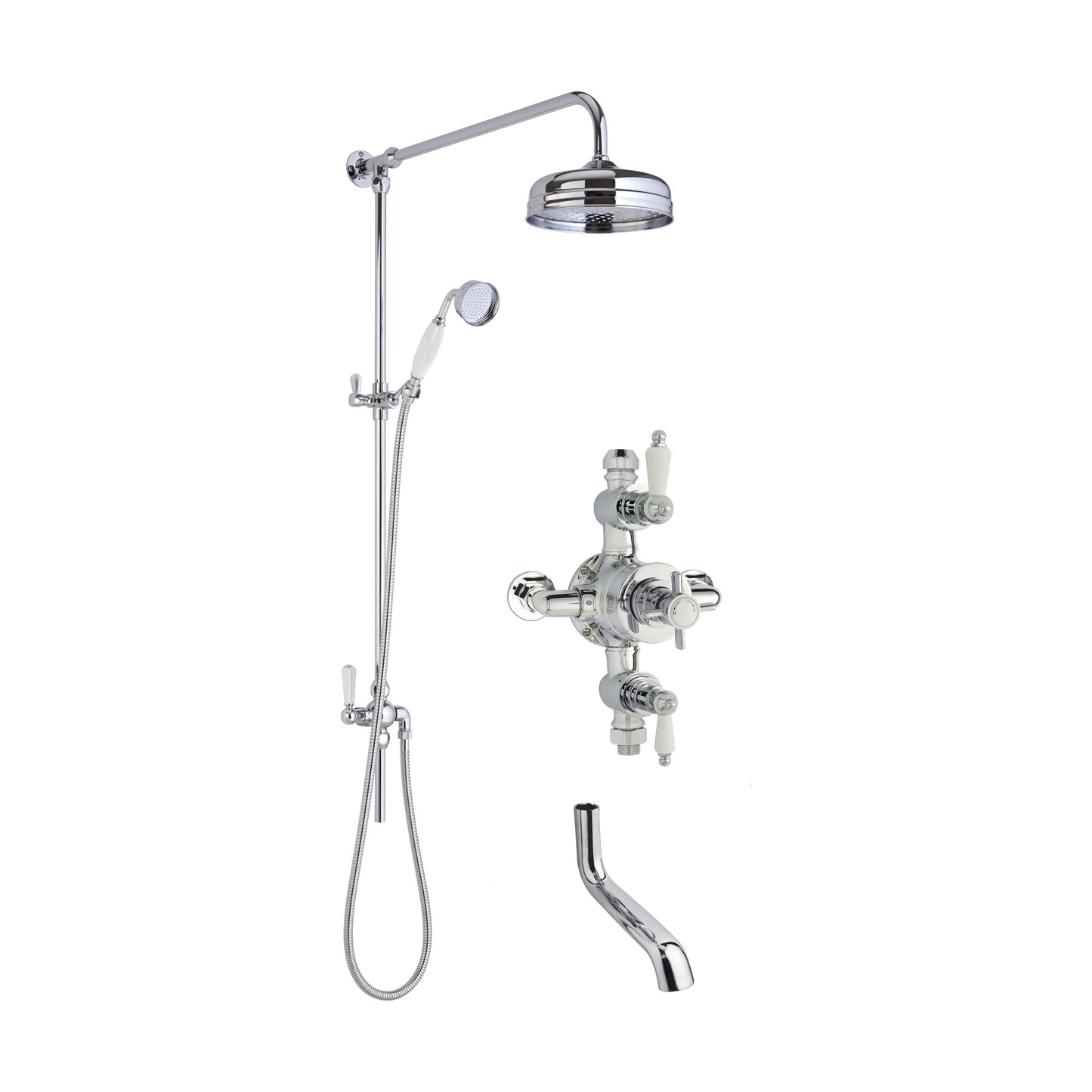 [BSBT145TR2] Kingsey Traditional Shower Triple Exposed Valve with Rigid Riser Shower & Bath Spout Set - Chrome/White - Balterley - Cutout