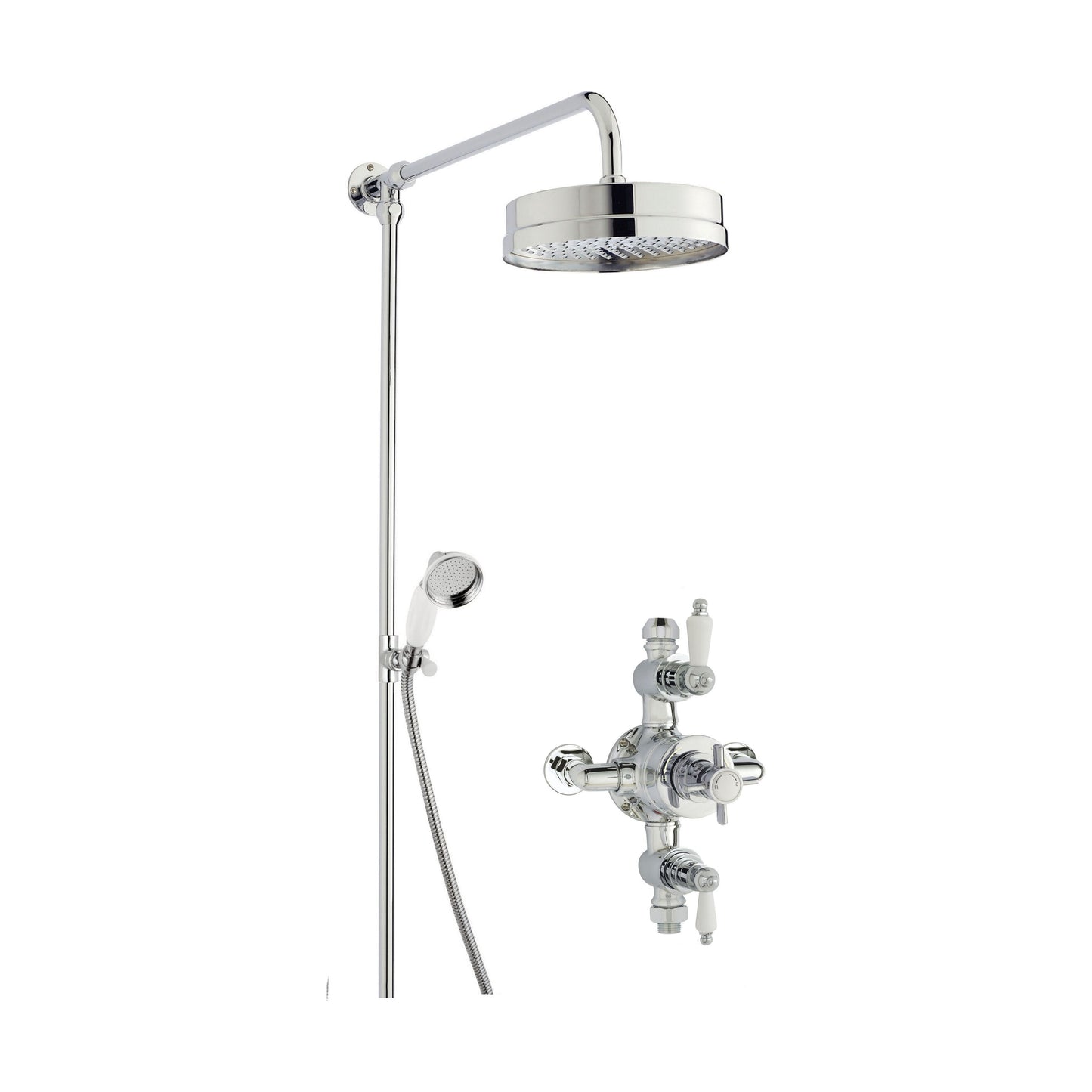 [BSBT146TR2] Kingsey Traditional Triple Exposed Valve & Rigid Riser Shower Set - Chrome/White - Balterley - Cutout