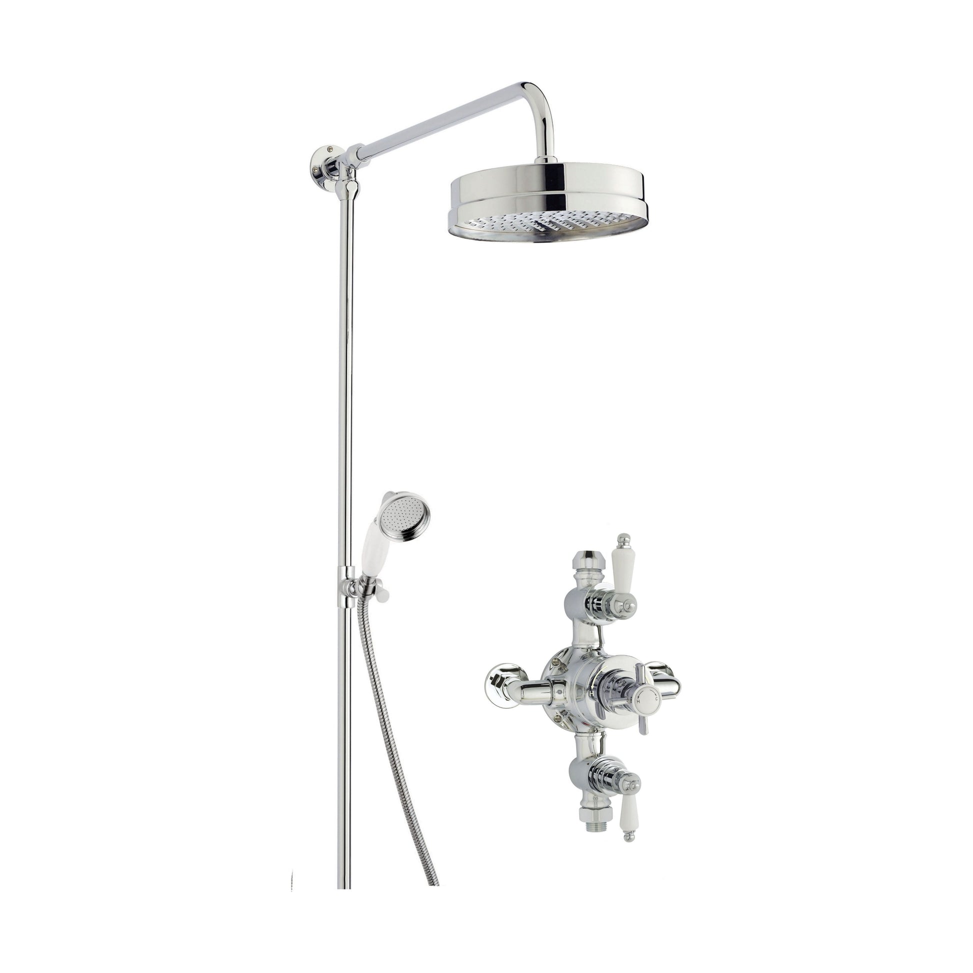 [BSBT146TR2] Kingsey Traditional Triple Exposed Valve & Rigid Riser Shower Set - Chrome/White - Balterley - Cutout