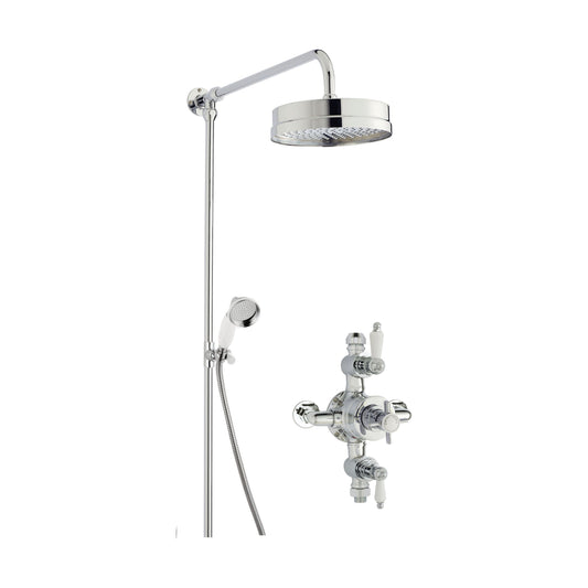 [BSBT146TR2] Kingsey Traditional Triple Exposed Valve & Rigid Riser Shower Set - Chrome/White - Balterley - Cutout
