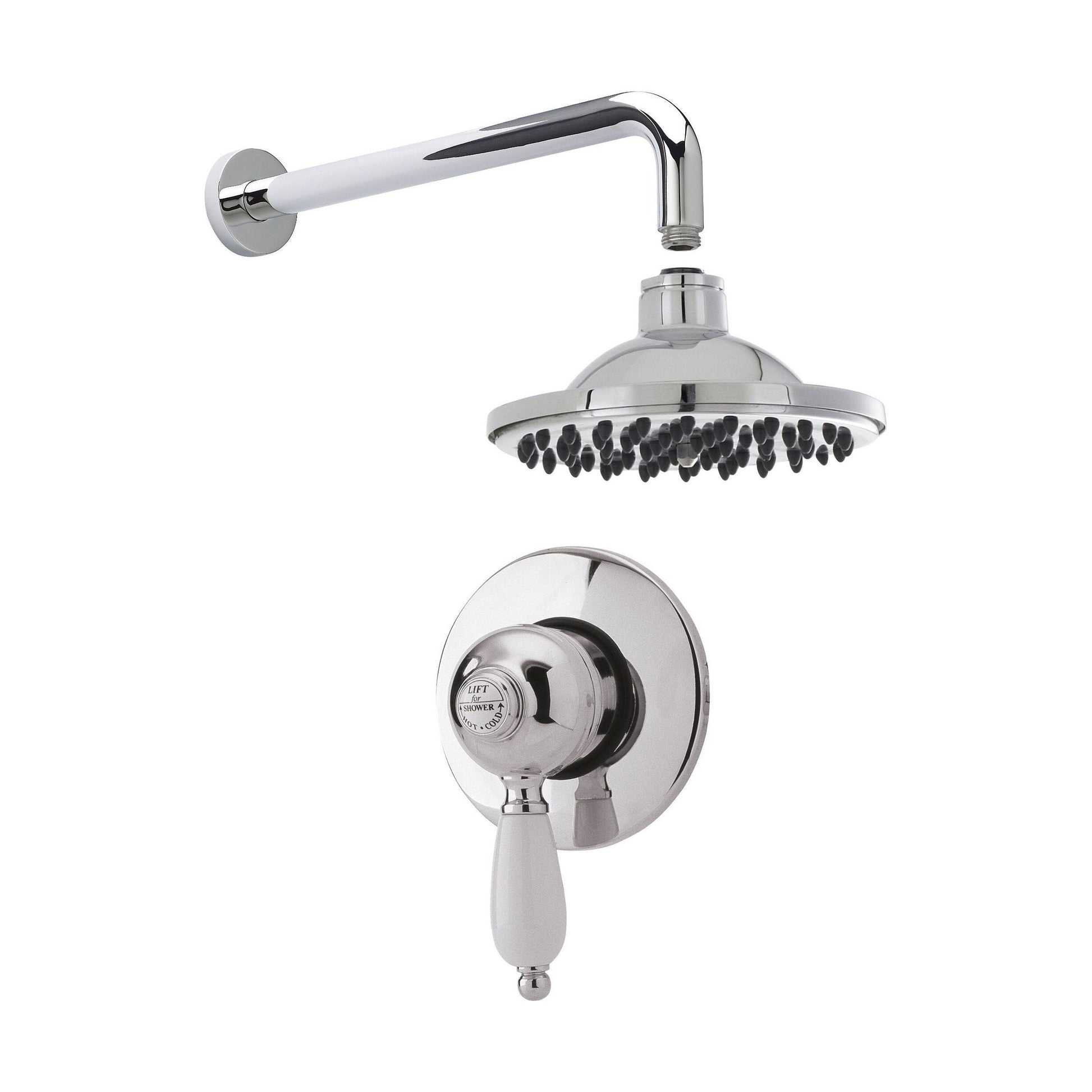 [BSBT51MV1] Traditional Concealed Manual Valve with Head & Arm Shower Set - Chrome/White - Balterley - Cutout
