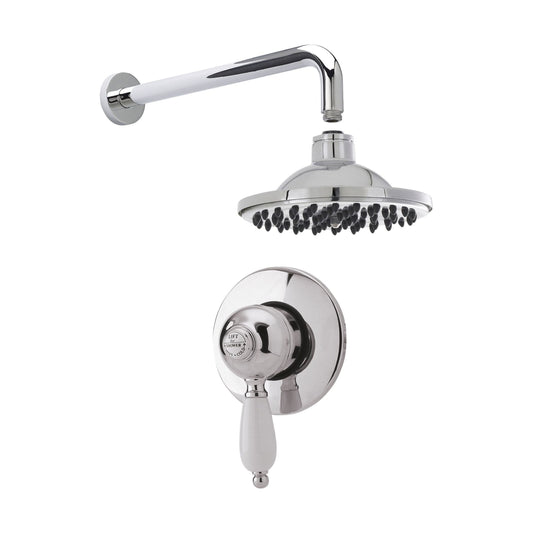 [BSBT51MV1] Traditional Concealed Manual Valve with Head & Arm Shower Set - Chrome/White - Balterley - Cutout