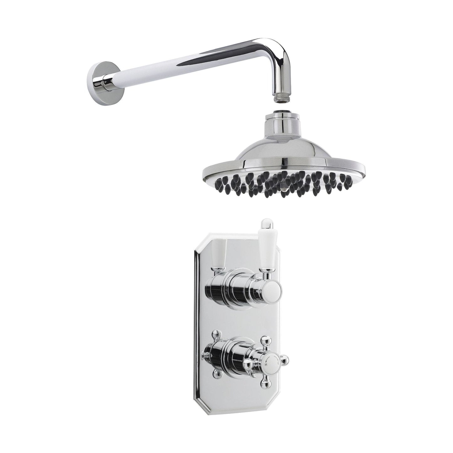 [BSBT55TW1] Traditional Concealed Twin Valve with Head & Arm Shower Set - Chrome/White - Balterley - Cutout