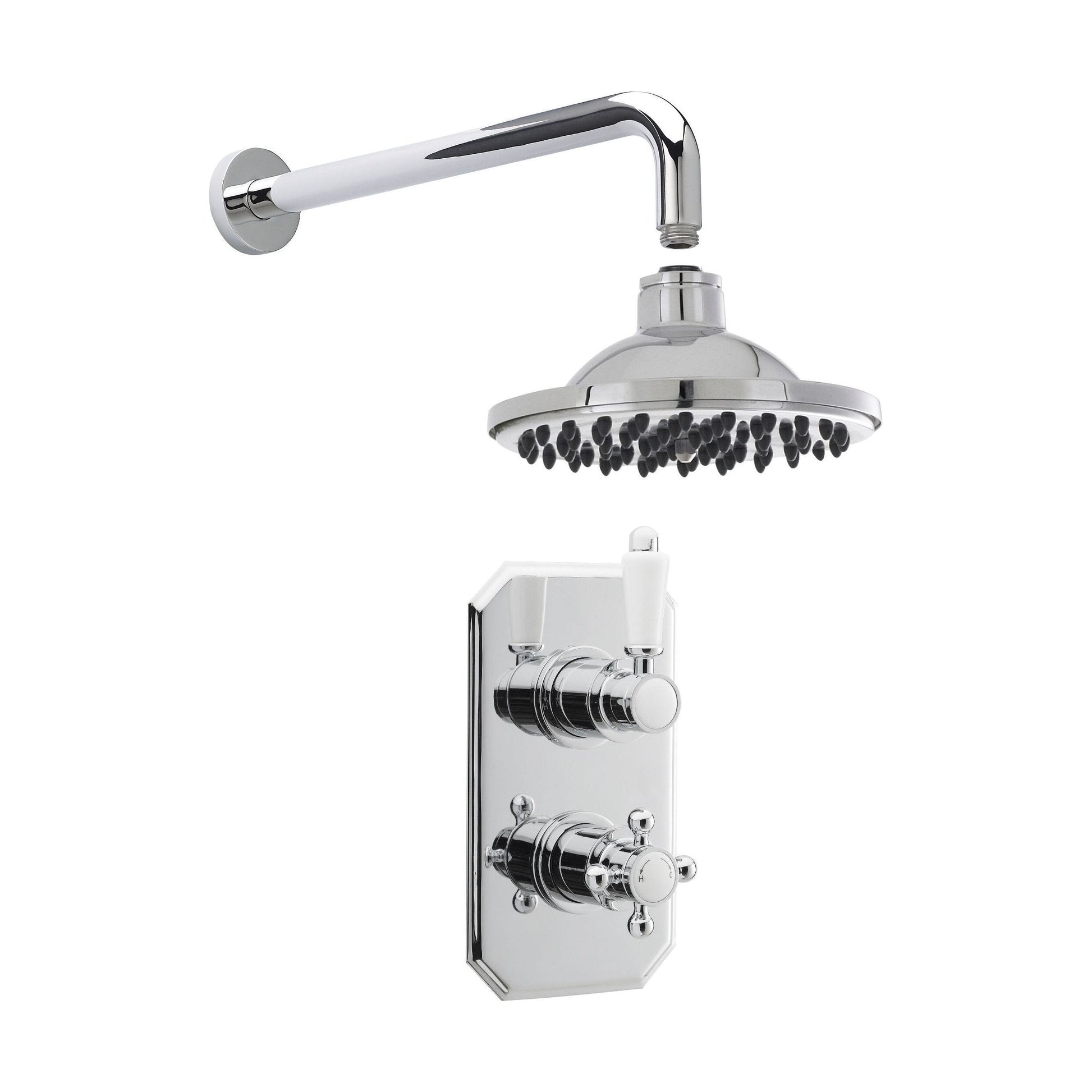 [BSBT55TW1] Traditional Concealed Twin Valve with Head & Arm Shower Set - Chrome/White - Balterley - Cutout