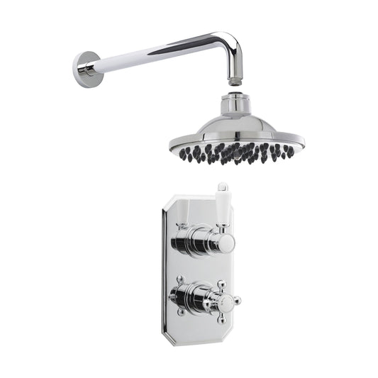 [BSBT55TW1] Traditional Concealed Twin Valve with Head & Arm Shower Set - Chrome/White - Balterley - Cutout
