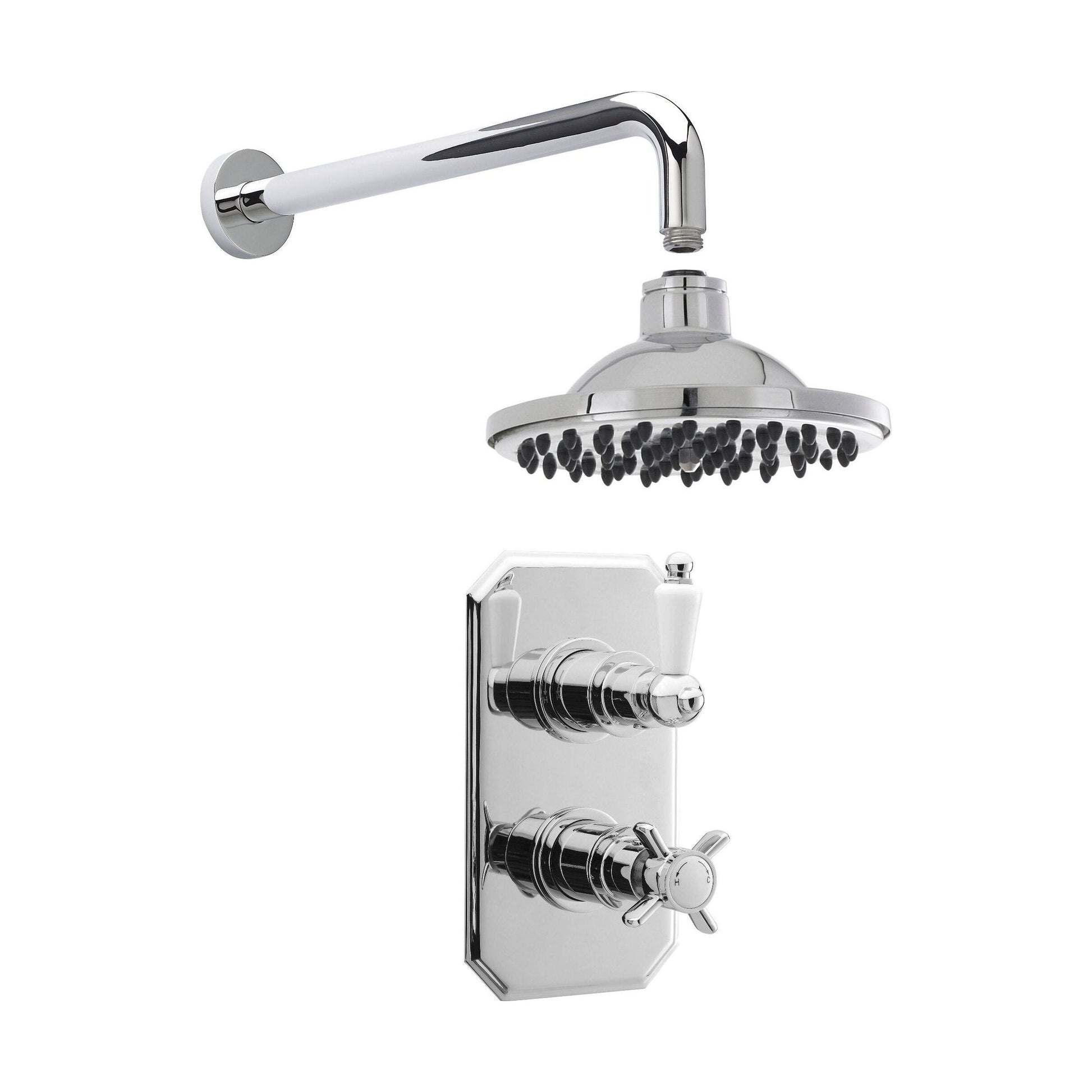[BSBT57TW1] Traditional Concealed Twin Victorian Valve with Head & Arm Shower Set - Chrome/White - Balterley - Cutout