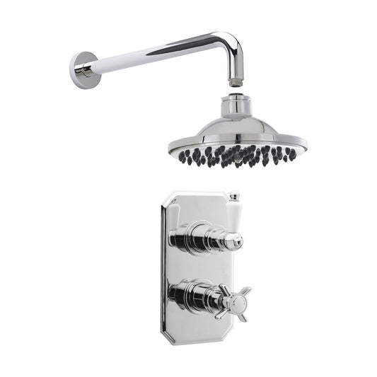 [BSBT57TW1] Traditional Concealed Twin Victorian Valve with Head & Arm Shower Set - Chrome/White - Balterley - Cutout