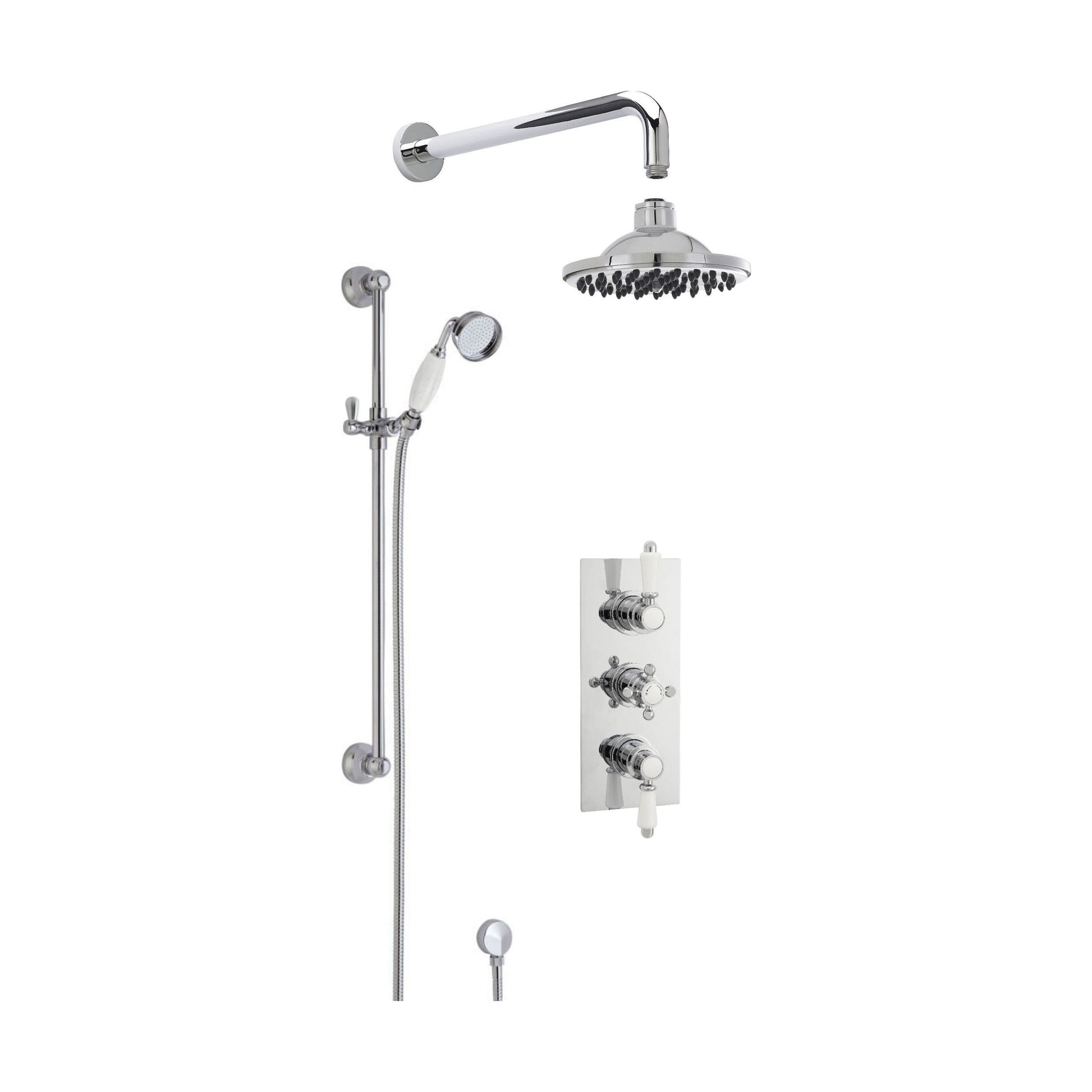 [BSBT58TR2] Traditional Concealed Triple Valve with Square Back Plate Shower Set with Slide Rail Kit, Arm & Head- Chrome - Balterley - Cutout