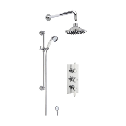 [BSBT58TR2] Traditional Concealed Triple Valve with Square Back Plate Shower Set with Slide Rail Kit, Arm & Head- Chrome - Balterley - Cutout