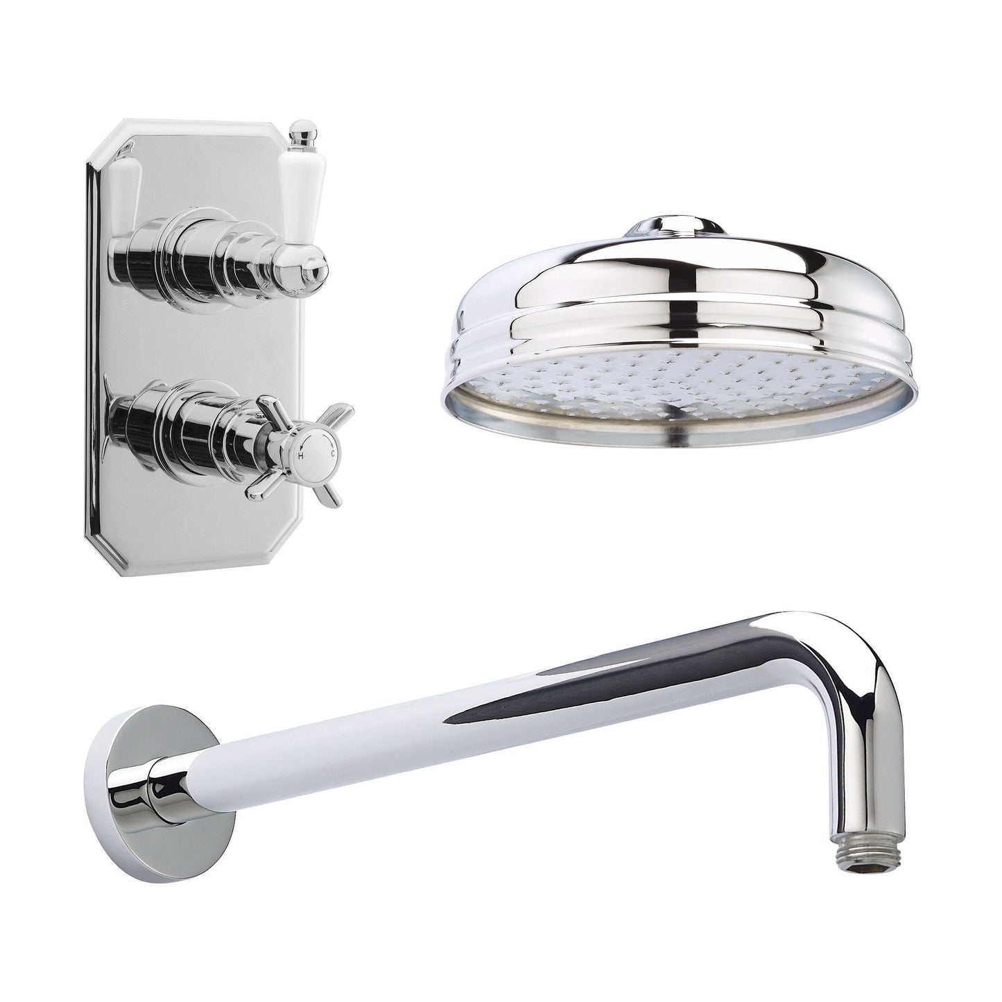 [BSBT58TW1] Balterley Traditional Concealed 1 Outlet Shower Valve, Head and Wall Arm Bundle - Chrome - Cutout