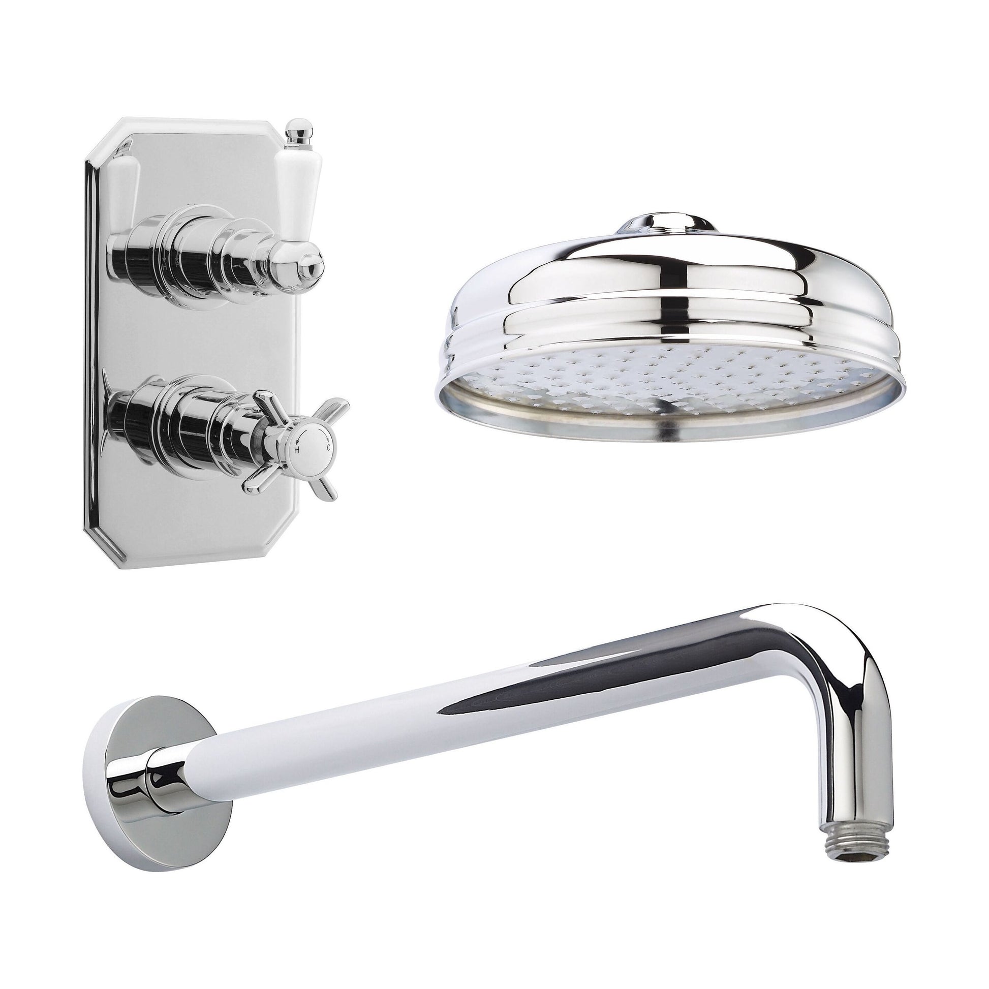 [BSBT58TW1] Balterley Traditional Concealed 1 Outlet Shower Valve, Head and Wall Arm Bundle - Chrome - Cutout