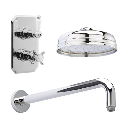 [BSBT58TW1] Balterley Traditional Concealed 1 Outlet Shower Valve, Head and Wall Arm Bundle - Chrome - Cutout