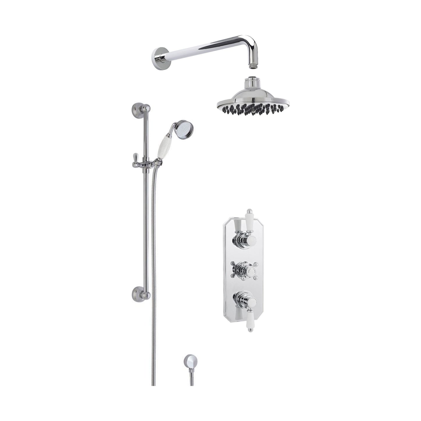 [BSBT59TR2] Traditional Concealed Triple Valve with Bevelled Back Plate Shower Set with Slide Rail Kit, Arm & Head- Chrome - Balterley - Cutout