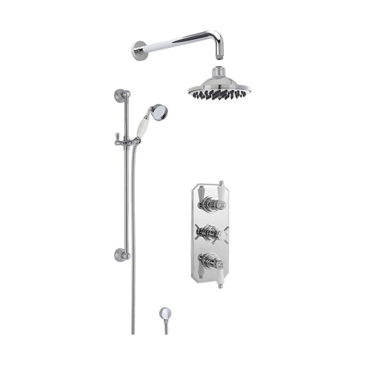 [BSBT60TR2] Kingsey Traditional Concealed Triple Valve with Bevelled Back Plate Shower Set with Slide Rail Kit, Arm & Head- Chrome - Balterley - Cutout