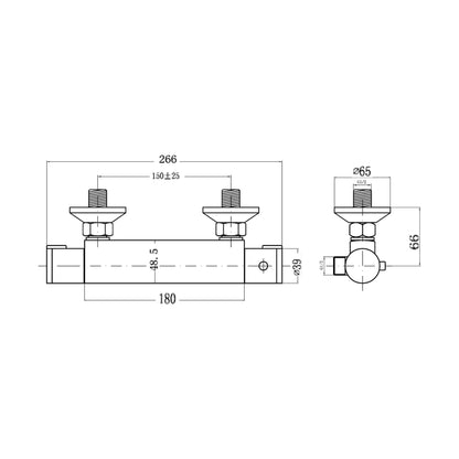 [BSBV001] Contemporary Round Thermostatic Shower Bar Valve (1 Outlet) - Chrome - Balterley - Technical Drawing