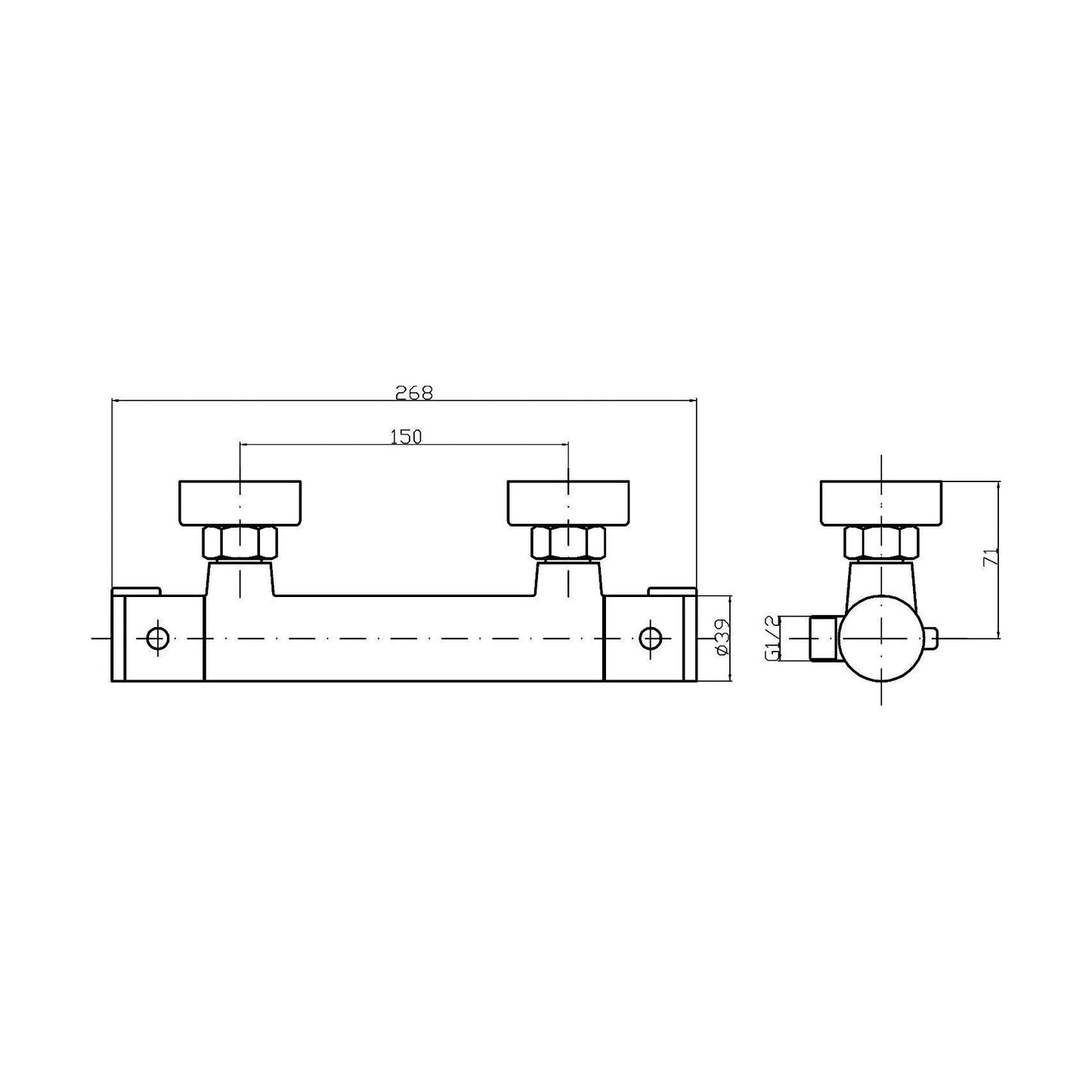 [BSBV009] Contemporary Round Minimalist Thermostatic Shower Bar Valve (1 Outlet) - Chrome - Balterley - Technical Drawing